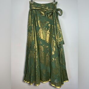 Soft Surroundings Silk Full Length Metallic Gold Boho Maxi Skirt Womens XS